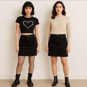 Second Yoga Black Denim Stretch Skirt Sz 29 Y2K Minimalist Made in Canada Jean